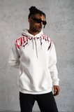 Erkek 3 İplik Pamuklu Baskılı Kapüşonlu Cepli Sweatshirt Hoodie - Beyaz