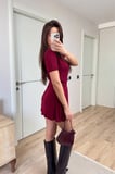 Kadın Kısa Kollu Bluz Mini Etekli ikili Takım Triko - Bordo