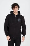 Erkek 3 İplik Pamuklu Fermuarlı Kapüşonlu Kanguru Cepli Baskılı Hoodie Hırka Sweatshirt - Siyah