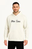 Erkek Kapüşonlu Kanguru Cepli Sweatshirt 3 İplik Pamuklu Baskılı Hoodie - Beyaz