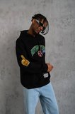 Erkek 3 İplik Pamuklu Kapüşonlu Baskılı Cepli Oversize Sweatshirt Hoodie - Siyah