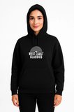 Kadın Oversize Kapüşonlu Cepli Baskılı 3 İplik Pamuklu Hoodie Sweatshirt - Siyah