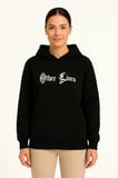 Kadın Kapüşonlu Kanguru Cepli Sweatshirt 3 İplik Pamuklu Baskılı Hoodie - Siyah