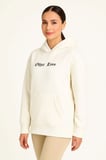 Kadın Kapüşonlu Kanguru Cepli Sweatshirt 3 İplik Pamuklu Baskılı Hoodie - Beyaz