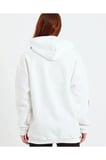 Kadın Oversize Kapüşonlu Cepli Ön Kol Baskılı 3 İplik Pamuklu Hoodie Sweatshirt - Beyaz
