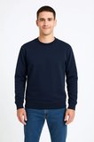 Erkek 3 İplik Pamuklu Düz Bisiklet Yaka SweatShirt - Lacivert
