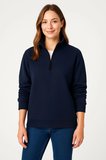Kadın 3 İplik Pamuklu Dık Yaka Yarım Fermuarlı SweatShirt - Lacivert