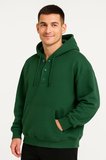 Erkek Kapüşonlu Hoodie Cepli Çıtçıtlı 3 İplik Pamuklu Sweatshirt - Haki
