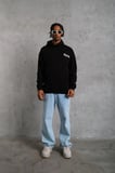 Erkek Kapüşonlu Kanguru Cepli Sweatshirt 3 İplik Pamuklu Baskılı Hoodie - Siyah