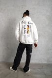 Erkek Kapüşonlu Kanguru Cepli Sweatshirt 3 İplik Pamuklu Baskılı Hoodie - Beyaz