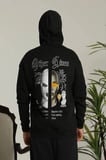 Erkek Kapüşonlu Kanguru Cepli Sweatshirt 3 İplik Pamuklu Baskılı Hoodie - Siyah