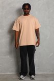 Erkek Düz Yazlık Kısa Kol Tişört Bisiklet Yaka Oversize T-Shirt - Bej