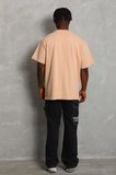 Erkek Düz Yazlık Kısa Kol Tişört Bisiklet Yaka Oversize T-Shirt - Bej