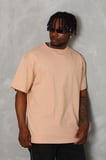 Erkek Düz Yazlık Kısa Kol Tişört Bisiklet Yaka Oversize T-Shirt - Bej