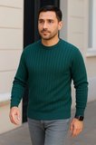 Erkek Bisiklet Yaka Triko Kazak Pamuklu Kalın Fitilli Dokuma Regular Fit - Haki