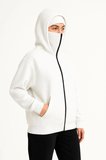 Kadın Samuray Ninja Çift Kapüşonlu Maske Detaylı 3 İplik Hoodie - Beyaz