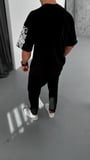 Erkek Kısa Kol Yazlık Tişört Bisiklet Yaka Baskılı Oversize T-Shirt - Siyah