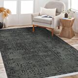Çam Halı Crea Decolux Vena 8016 Antrasit Özel Kaymaz Tabanlı Pamuk Dokuma Kilim