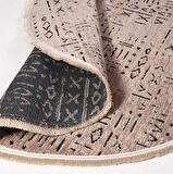 Çam Halı Crea Decolux Vena 8011 Bej Daire Özel Kaymaz Tabanlı Pamuk Dokuma Kilim