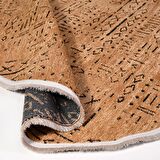 Çam Halı Crea Decolux Vena 8013 Hardal Daire Özel Kaymaz Tabanlı Pamuk Dokuma Kilim