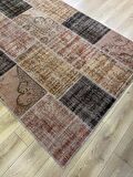 Çam Halı PW928 Kahve El Dokuma Patchwork Yün Halı