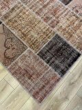 Çam Halı PW928 Kahve El Dokuma Patchwork Yün Halı