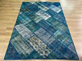 Çam Halı PW729 Turkuaz El Dokuma Patchwork Yün Halı