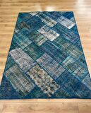 Çam Halı PW729 Turkuaz El Dokuma Patchwork Yün Halı