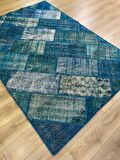 Çam Halı PW729 Turkuaz El Dokuma Patchwork Yün Halı