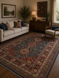 Eko Halı KYBELE KYB 05 NAVY RED XW Etnik Desenli Otantik Salon Halısı Oturma Odası Halısı Mutfak Halısı Modern Makine Halısı