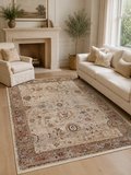 Eko Halı PİETRA PTA 22 CREAM BROWN Sıcak Renk Tonlarını Etnik Desenlerle Buluşturan Yumuşak Tuşeli Salon Halısı Oturma Odası Halısı Mutfak Halısı Modern Makine Halısı