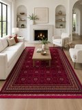 SATEEN AFGHAN SFG 03 RED Afgan Desenlerine Sahip Hav Vermeyen Özel İplerle Dokunan Yıkanabilir ve Özel Kaymaz Tabanlı Sık Dokuma Makine Halısı