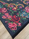 Çam Halı Gloria TD732 Siyah Karabağ Desen Dokuma Saçaklı Kilim