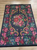 Çam Halı Gloria TD732 Siyah Karabağ Desen Dokuma Saçaklı Kilim