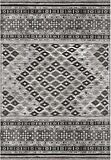 Çam Halı Gloria TD79102 Gri Etnik Desen Dokuma Saçaklı Kilim