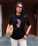 Leopar Hayvan Baskılı Oversıze Kadın T-SHIRT 
