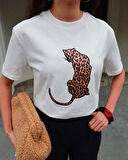 Leopar Hayvan Baskılı Oversıze Kadın T-SHIRT 