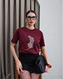 Leopar Hayvan Baskılı Oversıze Kadın T-SHIRT 