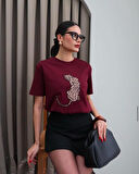 Leopar Hayvan Baskılı Oversıze Kadın T-SHIRT 