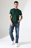 Erkek Fitilli Slim Fit Bisiklet Yaka Düz Renk T-Shirt 