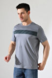 Erkek İki Renk Parçalı Bisiklet Yaka T-Shirt - Pamuklu Tişört
