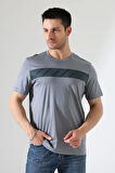 Erkek İki Renk Parçalı Bisiklet Yaka T-Shirt - Pamuklu Tişört
