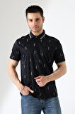 Erkek Yakası Çıt Çıt ve Fermuar Detaylı, Desenli Polo Yaka T-shirt