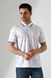 Erkek Yakası Çıt Çıt ve Fermuar Detaylı, Desenli Polo Yaka T-shirt