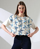 Çiçek Tül Detaylı Nakışlı Bluz T-shirt