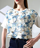 Çiçek Tül Detaylı Nakışlı Bluz T-shirt