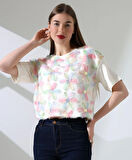 Çiçek Tül Detaylı Nakışlı Bluz T-shirt