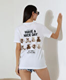 Kadın Ön Ve arka Ayıcık baskılı Bisiklet Yaka t-shirt