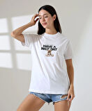 Kadın Ön Ve arka Ayıcık baskılı Bisiklet Yaka t-shirt