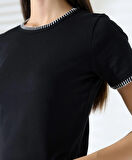 Kol Yaka El işi Çoban Dikiş detaylı Kadın Bluz T-shirt